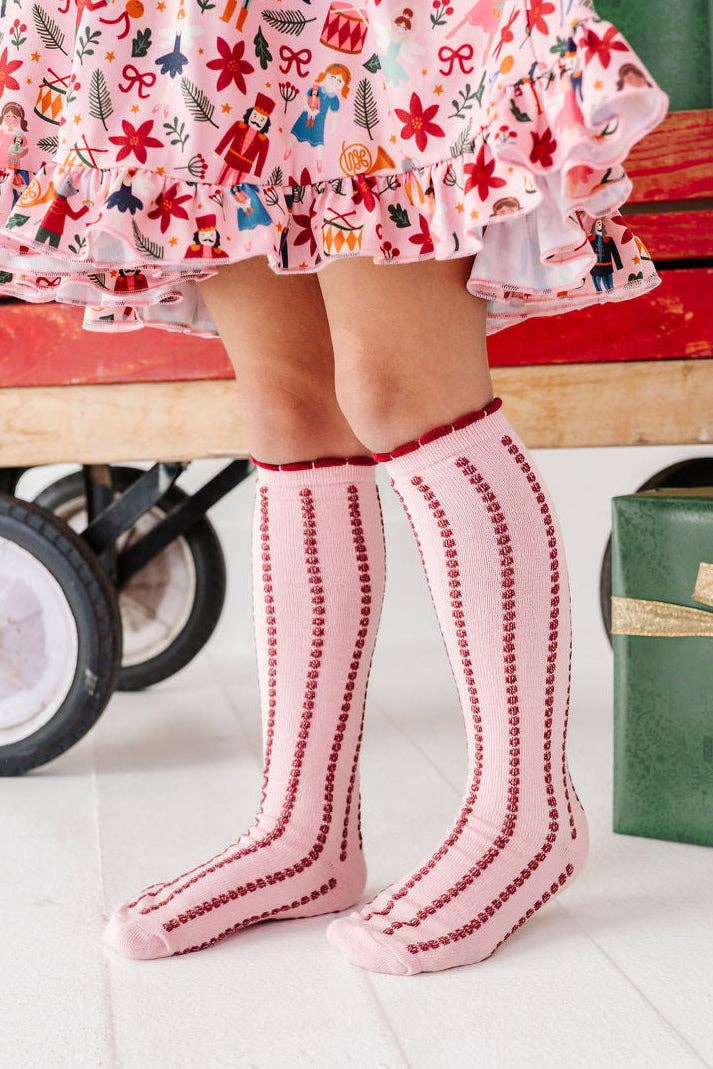 Gumdrop Stripe Socks - Quartz/Crimson