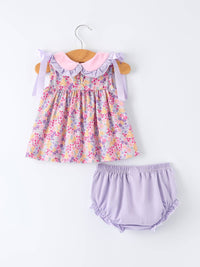 Spring Floral Bow Ruffle Bloomer Set