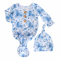Betsy's Blooms Newborn Baby Knot Gown & Hat Set