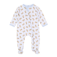 Sweet Golden Print Zip Footie - Light Blue