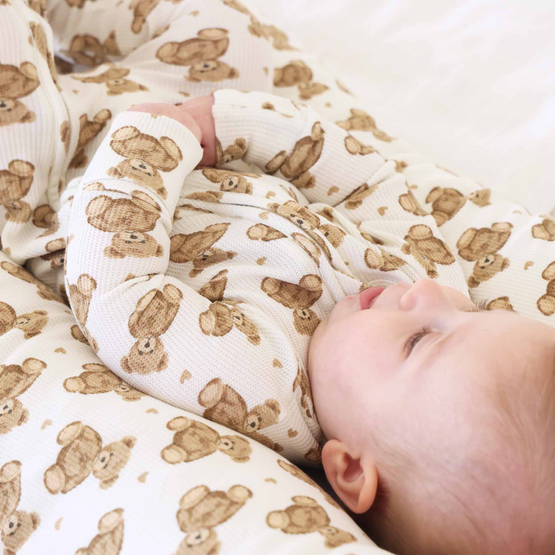 Beary Sweet Bamboo Waffle Zipper Footie