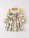 Fall Floral Embroidery Smocked Dress