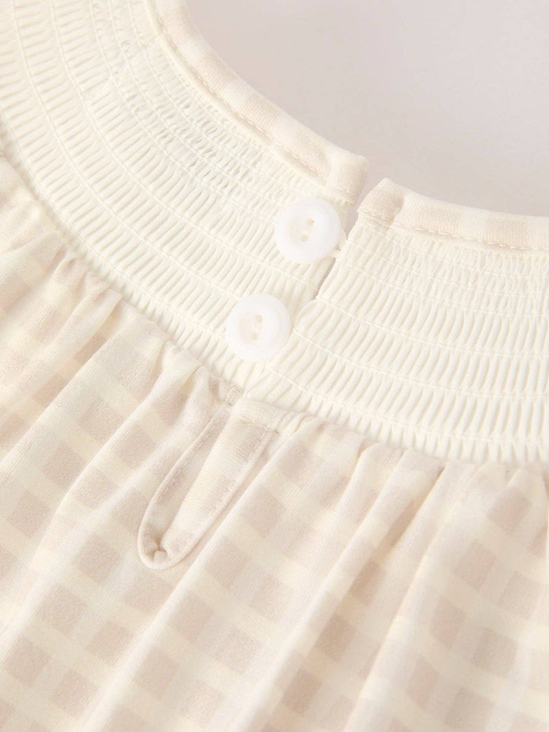 Plaid Turkey Embroidery Smocked Dress