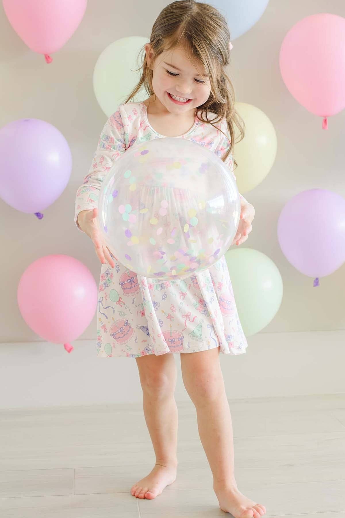 Long Sleeve Twirl Dress | Birthday Bash Pink