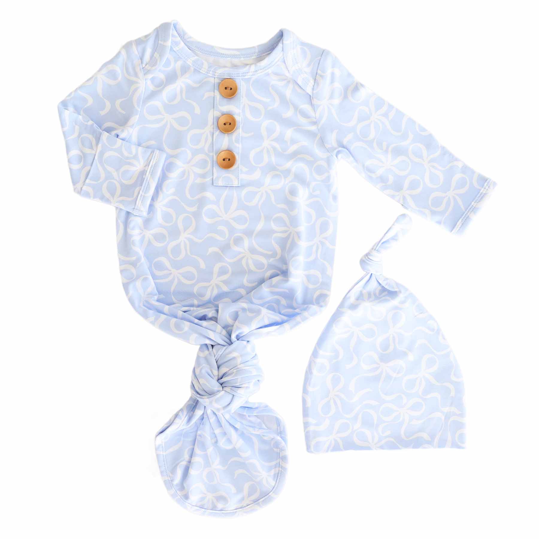 Blue-tiful Bows Newborn Baby Knot Gown & Hat Set
