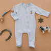 Boots and Cowboy Hat Zip Footie - Light Blue