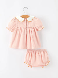 Pink Pumpkin Embroidered Girls Bloomer Set