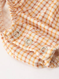 Orange Plaid Sunflower Collar Bubble Romper
