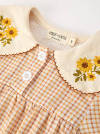 Orange Plaid Sunflower Collar Dress