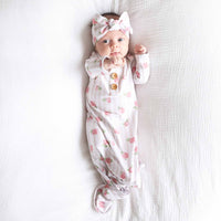 Rosy & Cozy Newborn Baby Knot Gown & Hat Set