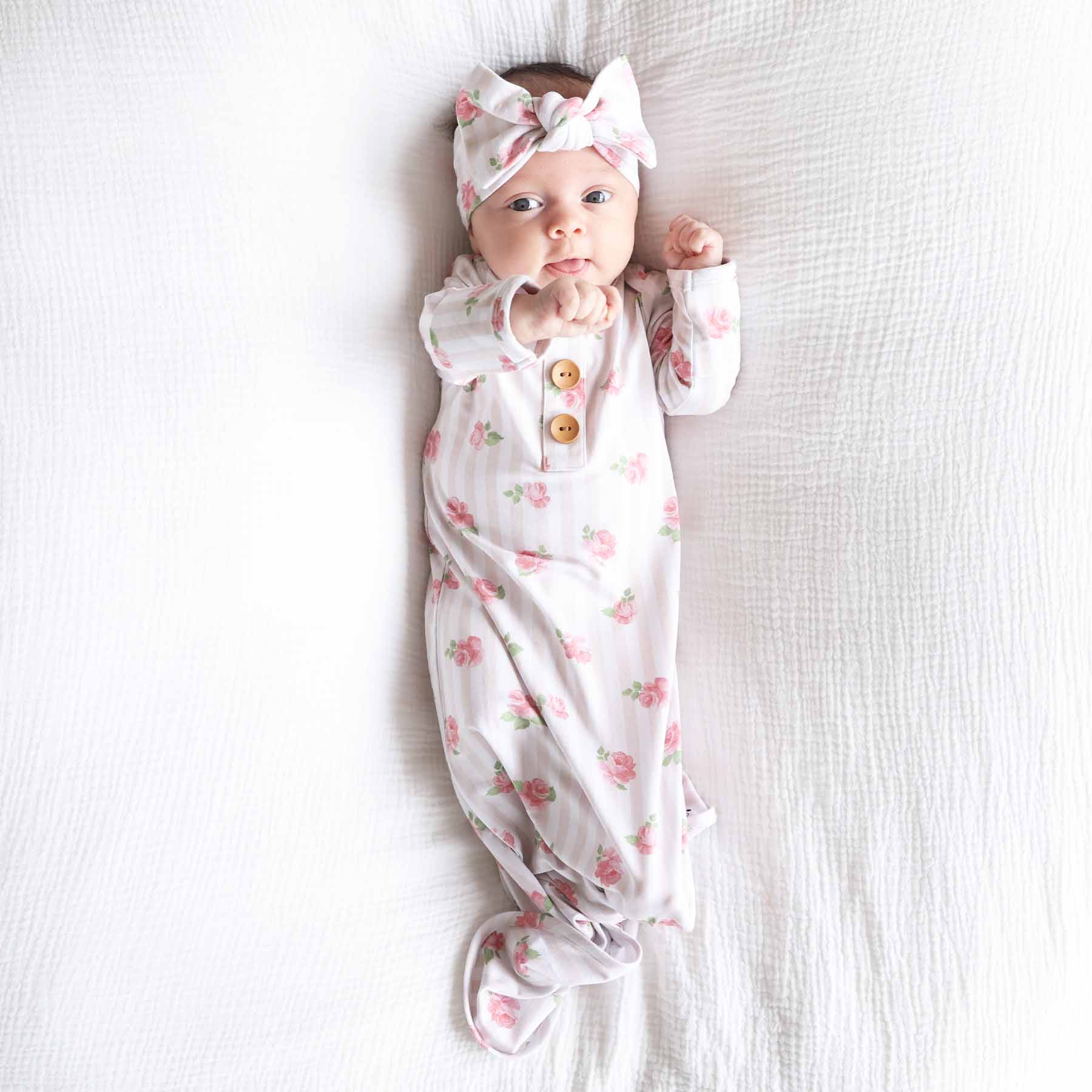 Rosy & Cozy Newborn Baby Knot Gown & Hat Set