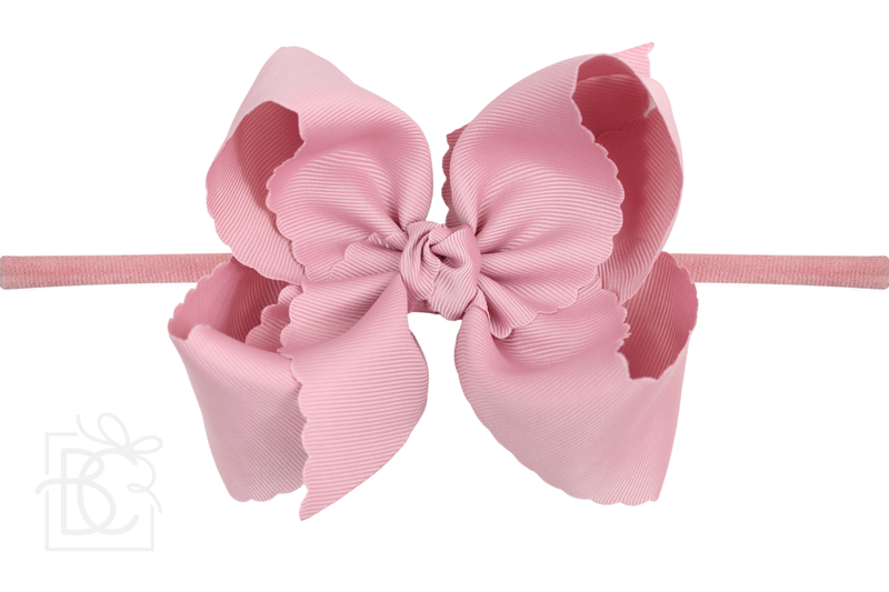 Nylon Headband w/ Scalloped Bow (Mult. Colors)