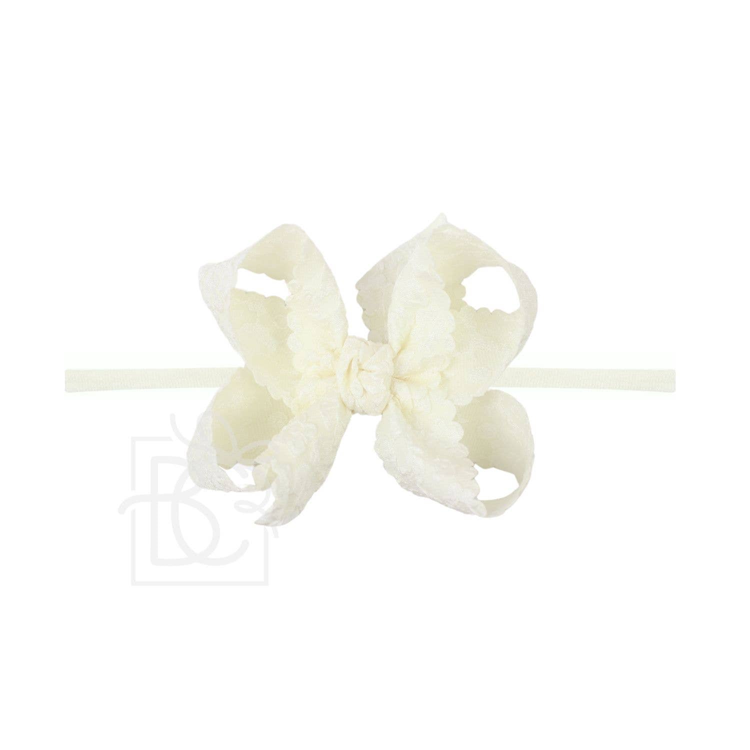 1/4" Pantyhose Headband w/Scalloped Edge Lace Flower Bow