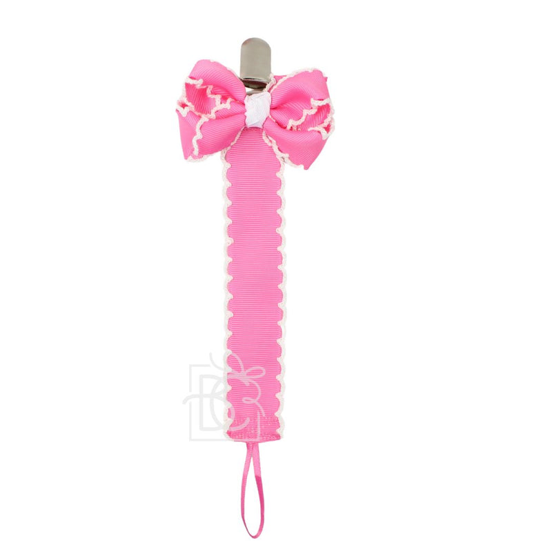 Scalloped Grosgrain Pacifier Clip w/ Detachable Bow