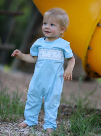 Blue Smocked Cross Romper