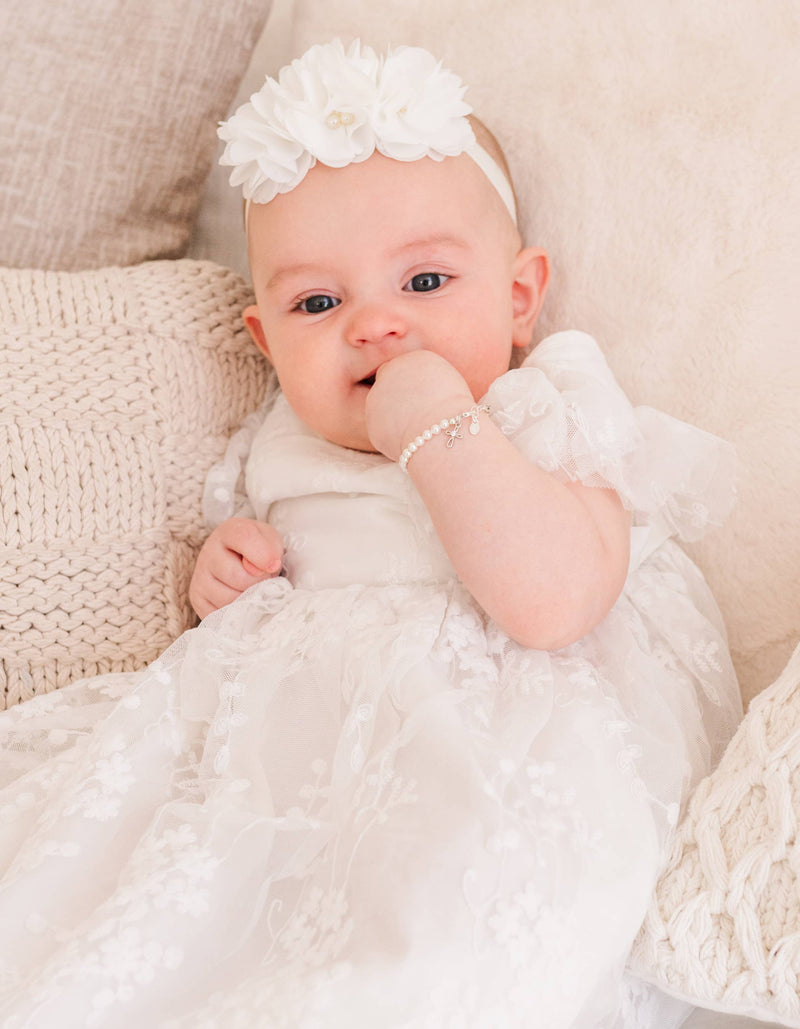 Silver Cross Pearl Baby Bracelet - Lacey