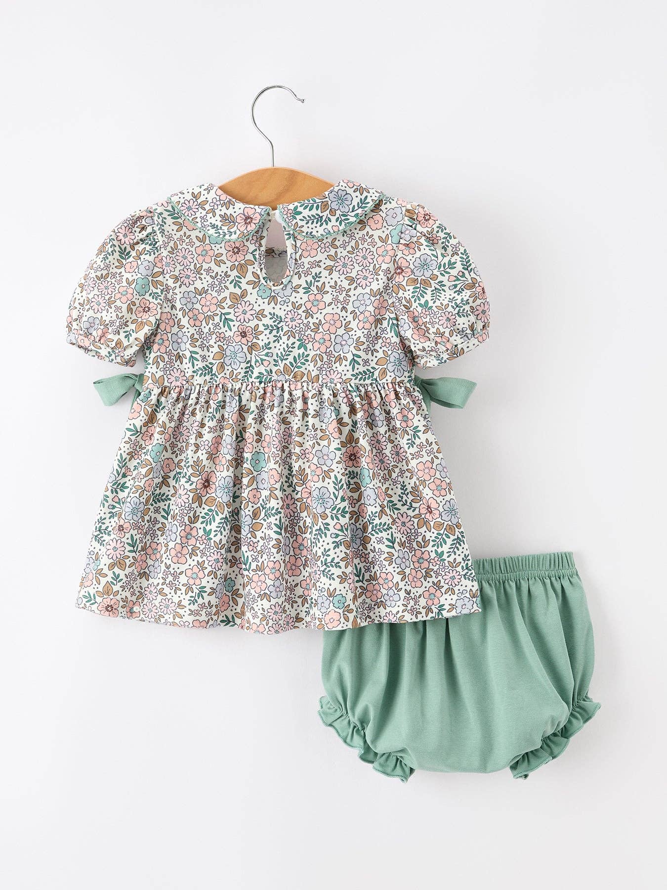 Sage Green Floral Smocked Bloomer Set