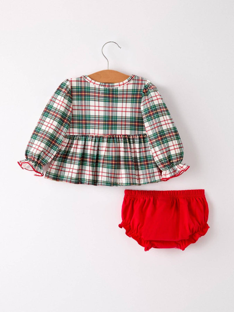 Christmas Plaid Smocked Bloomer Set