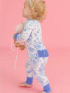Periwinkle Blue Butterfly Garden Toile Bamboo Ruffle Zipper Pajama