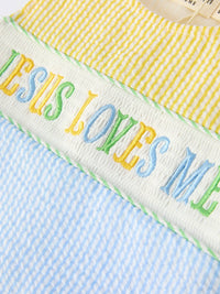 "Jesus Loves Me" Embroidered Boys Romper