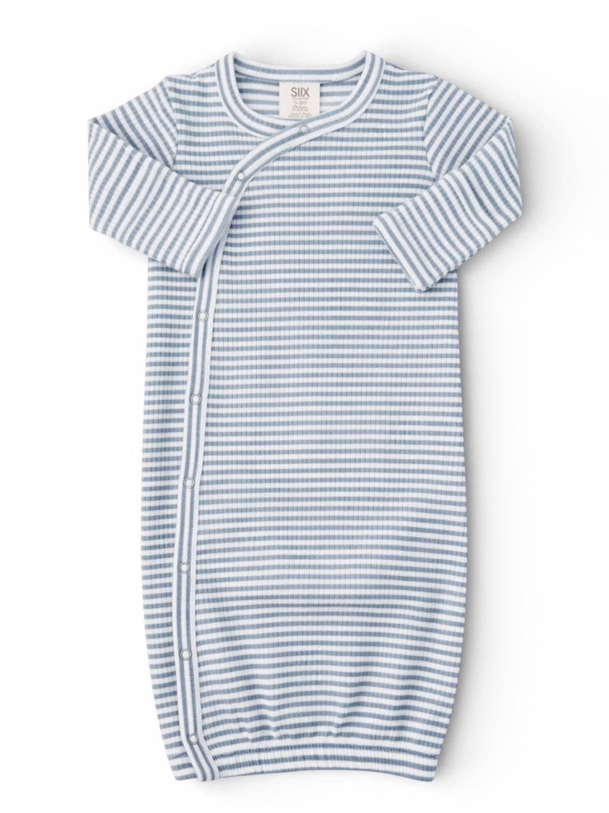 Dusty Blue Stripe / Ribbed Gown + Hat Set