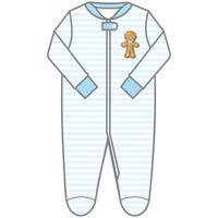 Gingerbread Land Zip Footie - Blue