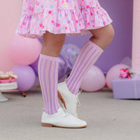 Lilac Striped Scalloped Knee High Socks