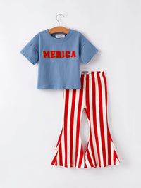 “MERICA” Top + Striped Bell Bottoms Set