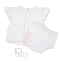 Paty Knit Flutter Sleeve Diaper Set with Bows