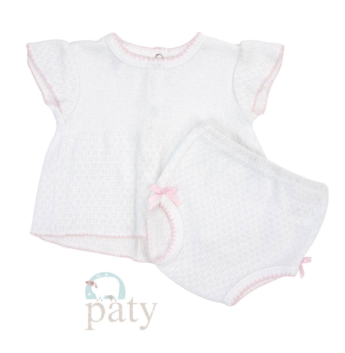 Paty Knit Flutter Sleeve Diaper Set with Bows