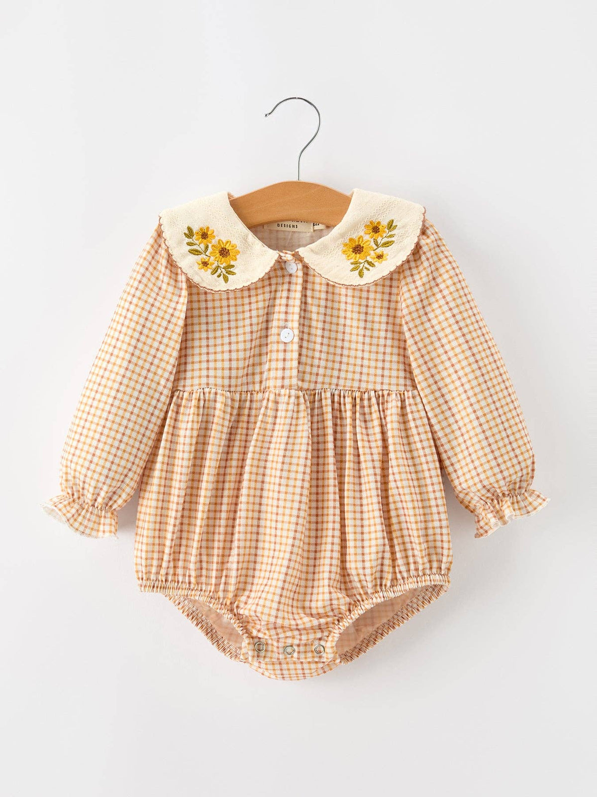 Orange Plaid Sunflower Collar Bubble Romper