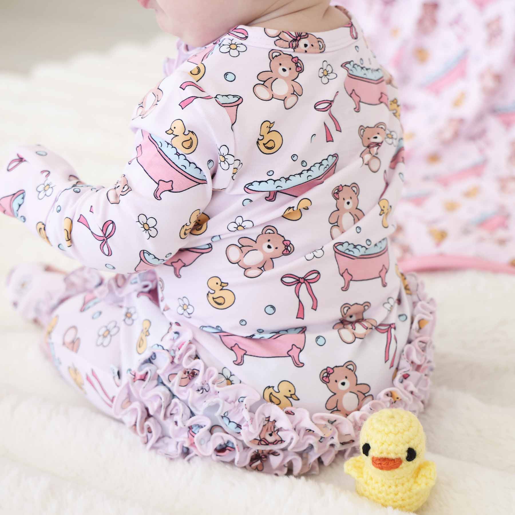 Bathtime Besties Ruffle Zipper Footie | Pink