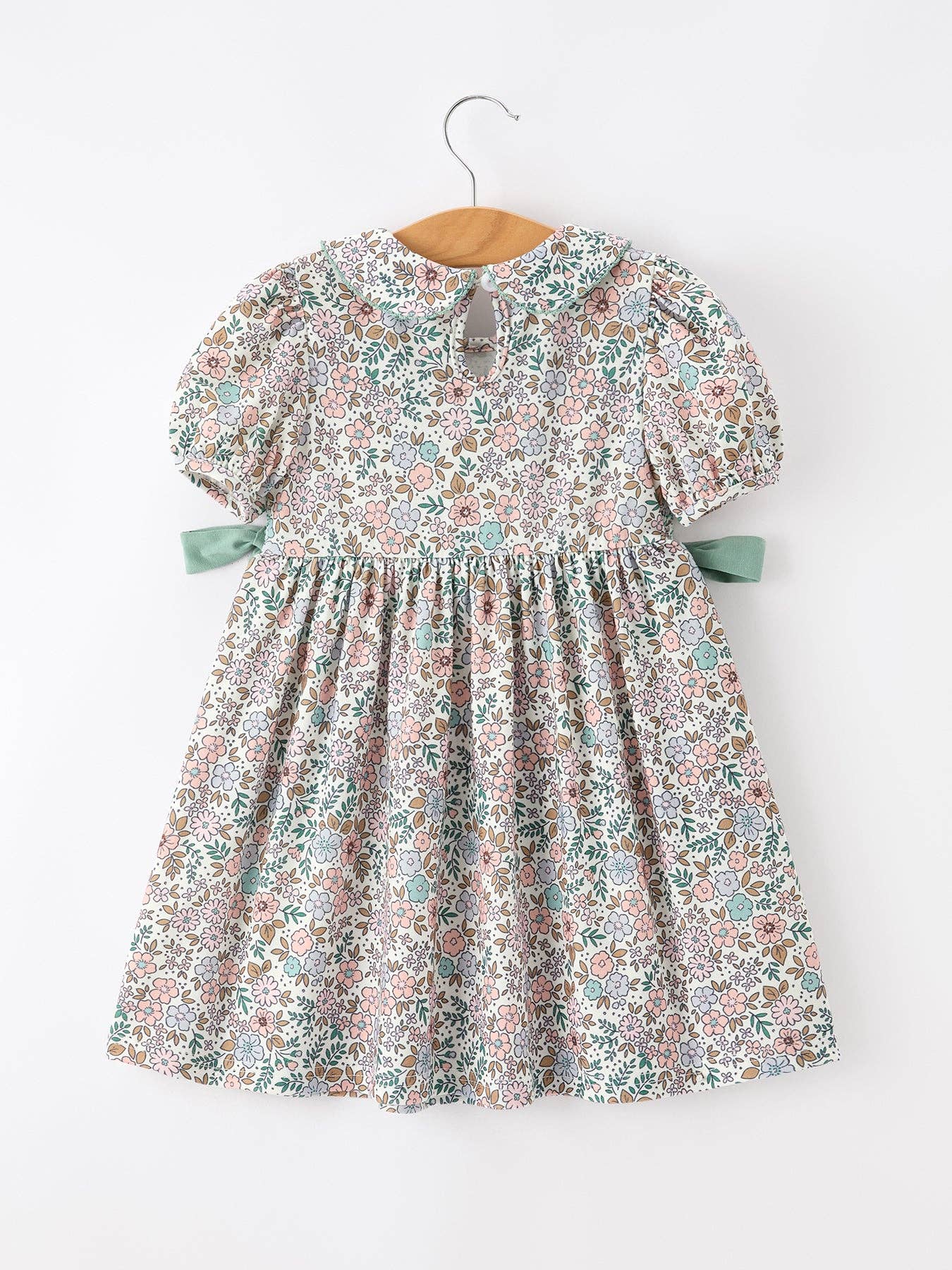 Sage Green Bow Floral Smocked Dress