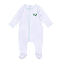 Lil' Green Tractor Embroidered Footie