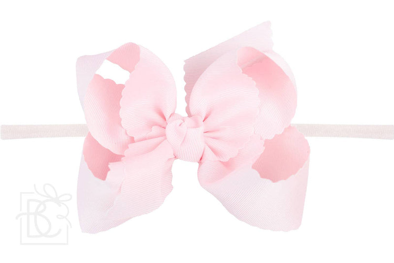 Nylon Headband w/ Scalloped Bow (Mult. Colors)