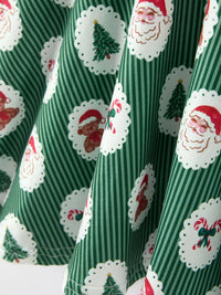 Christmas Santa & Green Holiday Print Twirl Dress