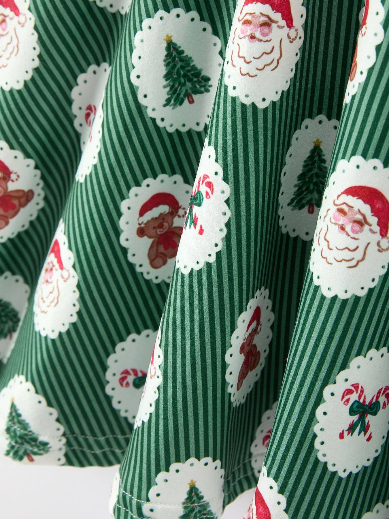 Christmas Santa & Green Holiday Print Twirl Dress