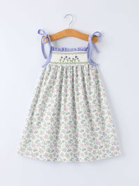 Purple Floral Embroidered Smocked Dress