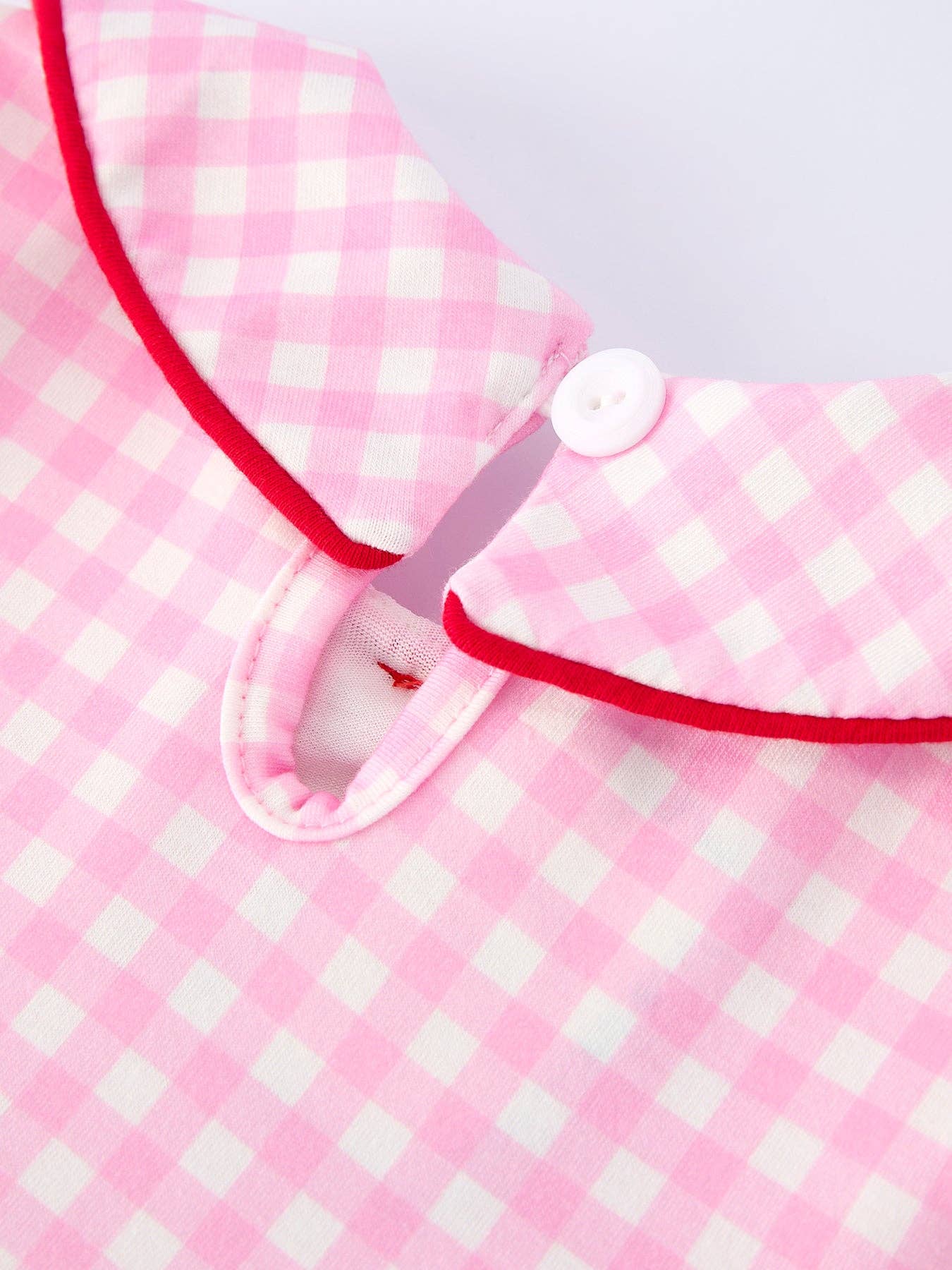 Heart Smocking Embroidered Plaid Dress