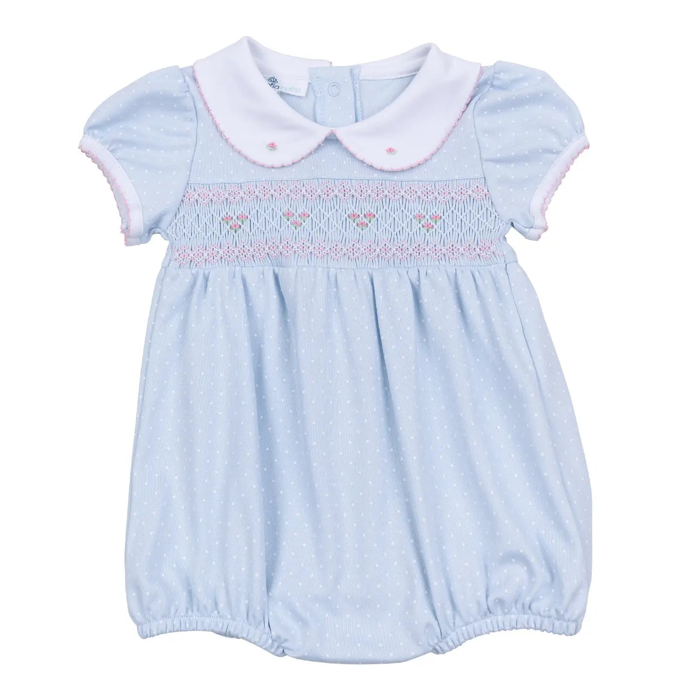 Piper's Classics Light Blue Girl Smocked Collared S/S Bubble