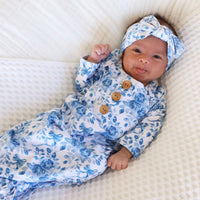 Betsy's Blooms Newborn Baby Knot Gown & Hat Set