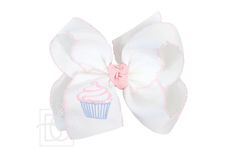 Embroidered Cupcake Crochet Edge Bows