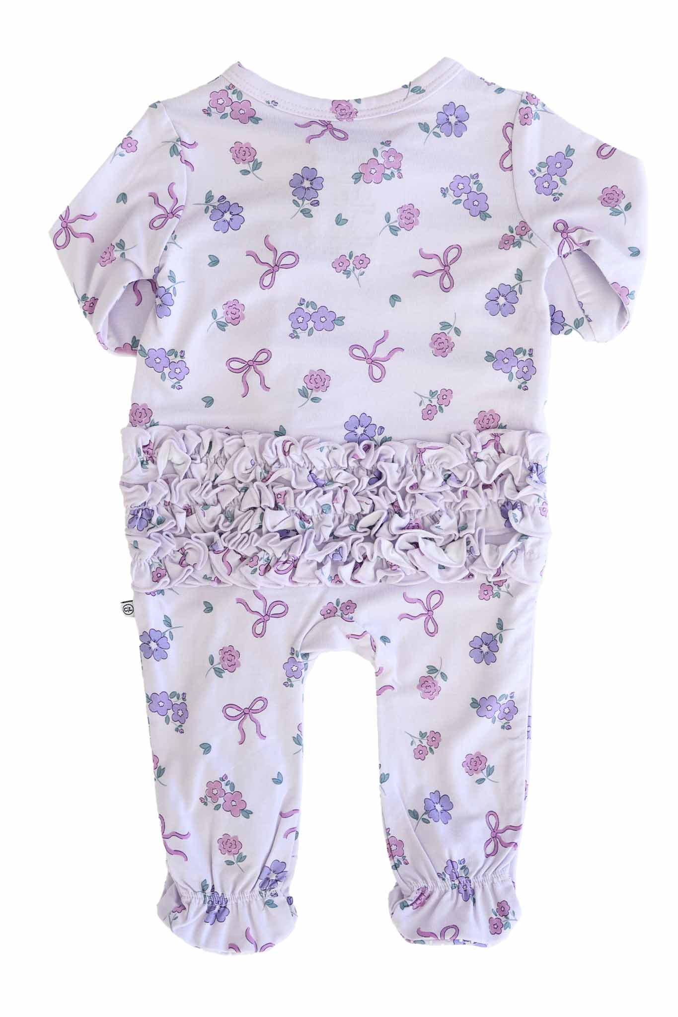 Ribbon & Roses Ruffle Zipper Footie | Purple