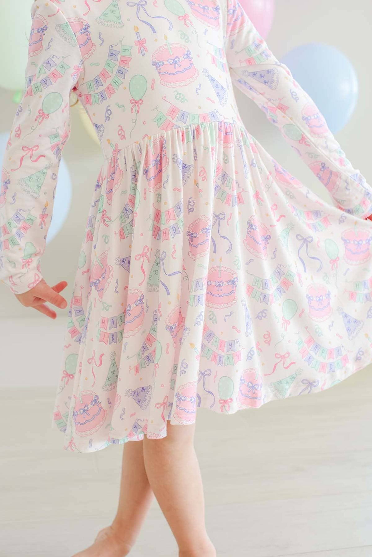 Long Sleeve Twirl Dress | Birthday Bash Pink
