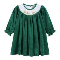 Green Velour Nativity Smocked Dress