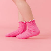 Ribbed Lettuce Trim Midi Socks - Taffy