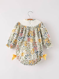Fall Floral Embroidery Smocked Bubble