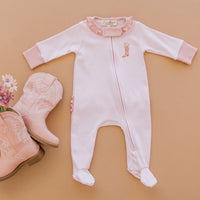 Boots and Blooms Ruffle Zip Footie