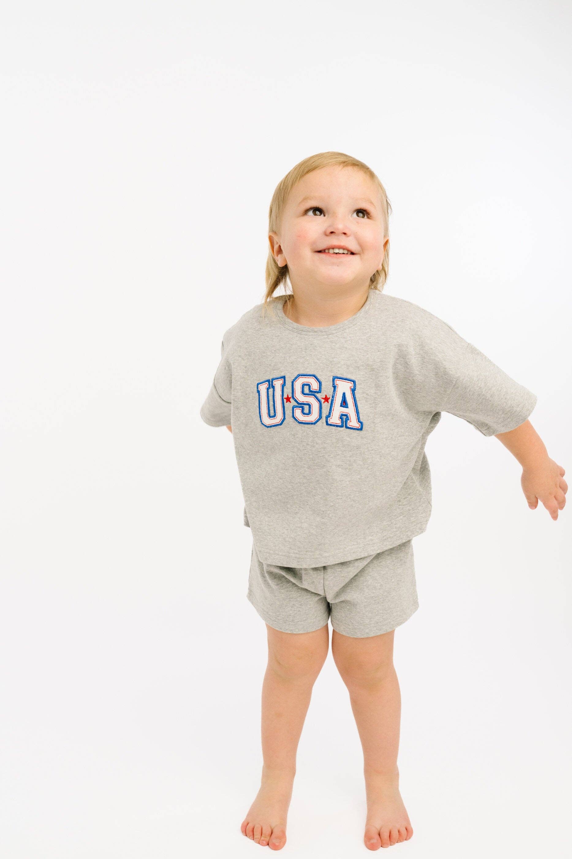 Gray USA Embroidered Slouchy Set