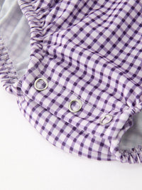 Purple Plaid Floral Collar Bubble Romper